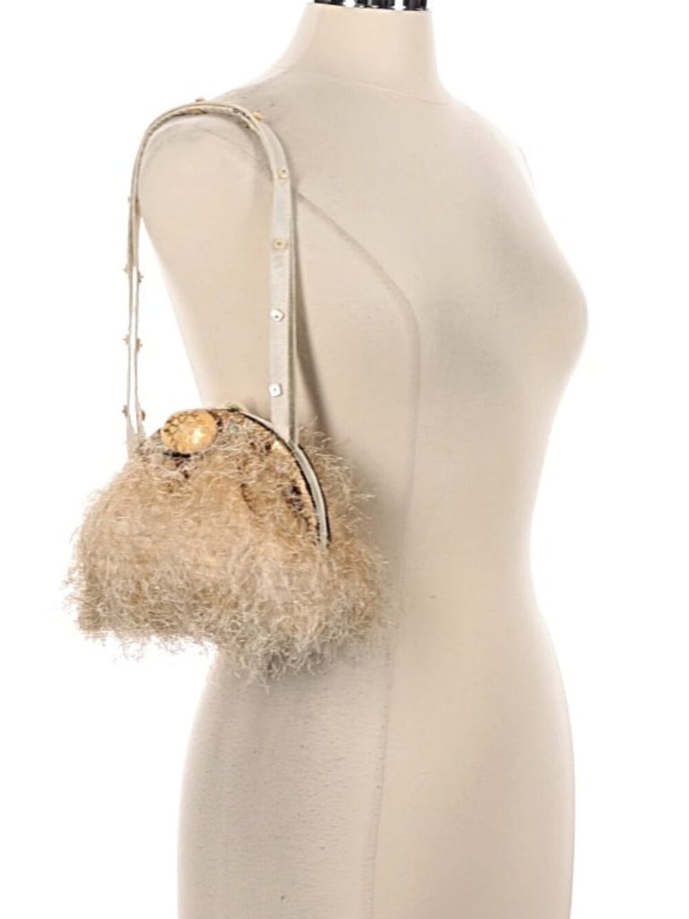 MARY FRANCES Ivory & Gold Mixed Media Shoulder Strap Beaded Purse/Handbag